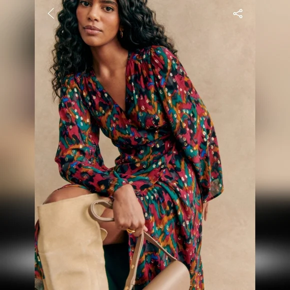 Sezane Linoy Multicolor Long Sleeve Wrap Dress - Picture 2 of 6